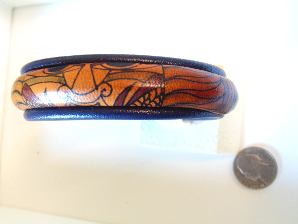 Y2K Ethnic Boho Painted Leather Bangle Bracelet Tribal Mayan Aztec Unisex